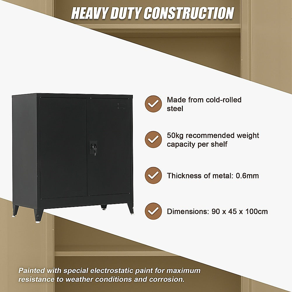 Two-Door Metal Short Cabinet Shelf Storage for Home Office Gym 11