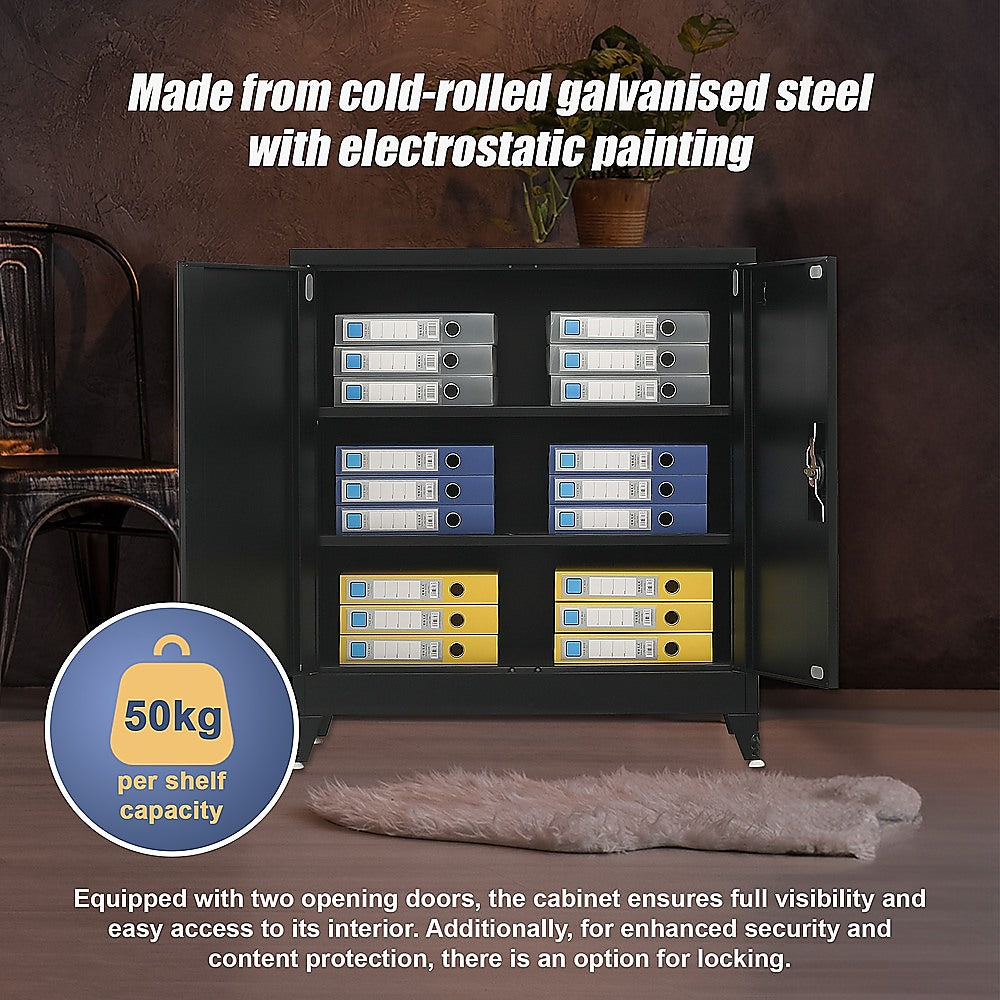 Two-Door Metal Short Cabinet Shelf Storage for Home Office Gym 6