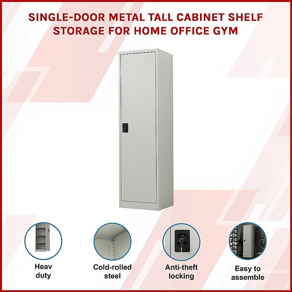 Single-Door Metal Tall Cabinet Shelf Storage for Home Office Gym 3