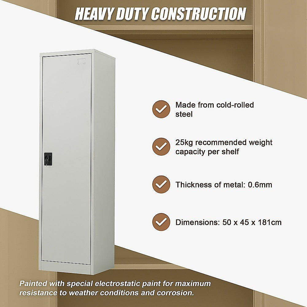 Single-Door Metal Tall Cabinet Shelf Storage for Home Office Gym 11