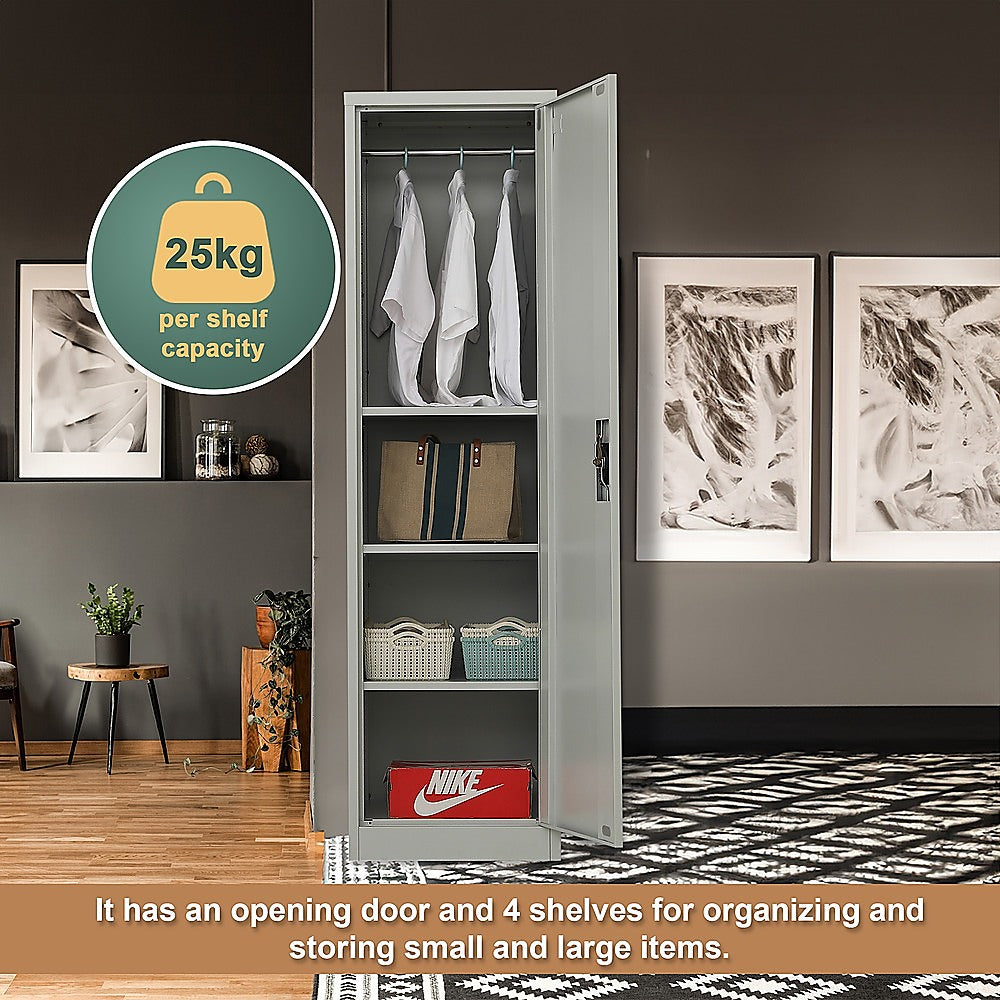 Single-Door Metal Tall Cabinet Shelf Storage for Home Office Gym 6