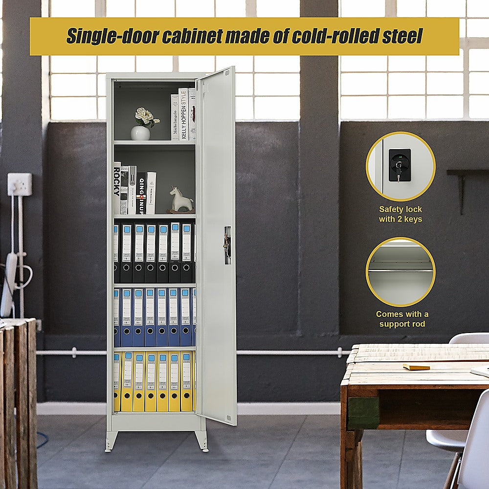 Single-Door Metal Tall Cabinet Shelf Storage for Home Office Gym 9