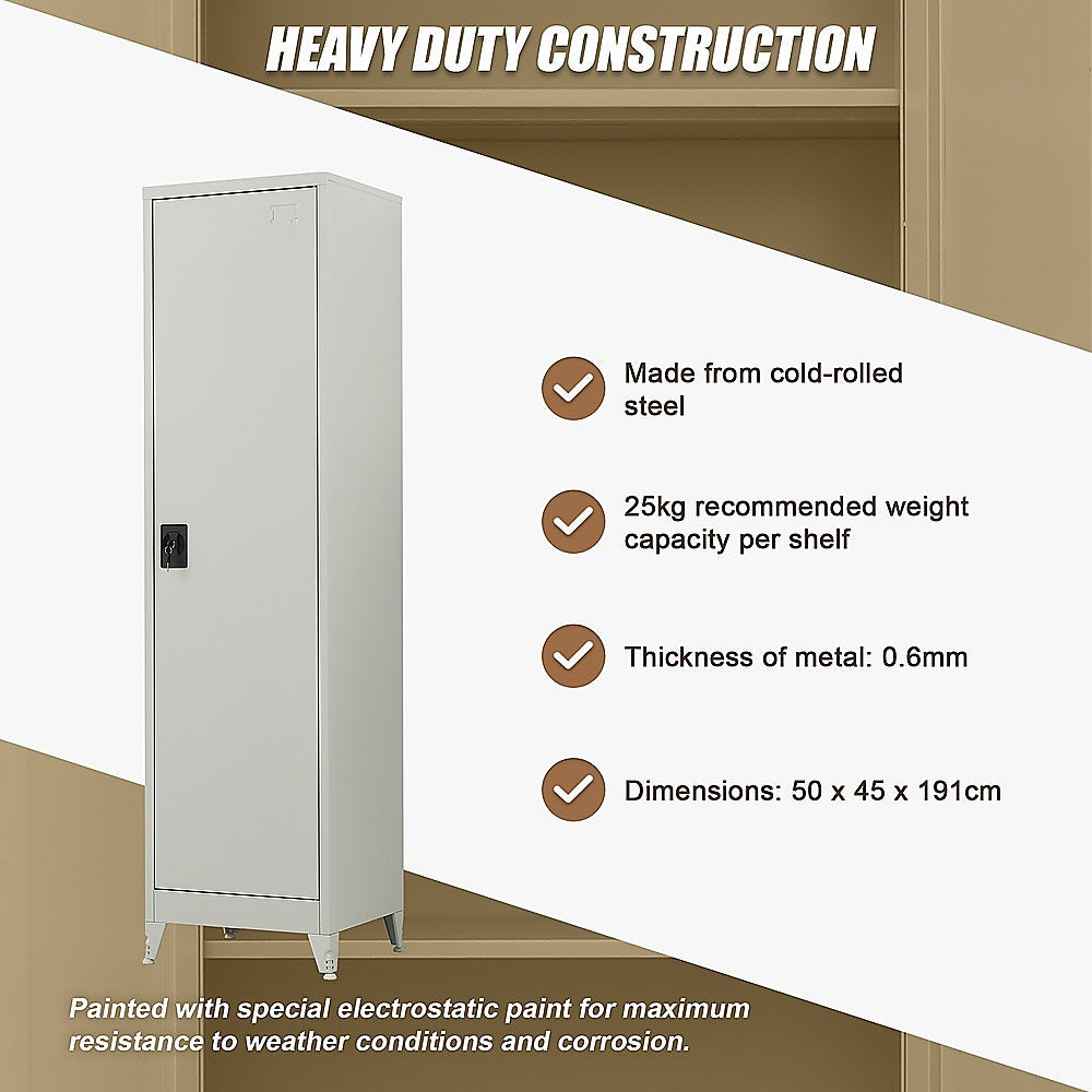 Single-Door Metal Tall Cabinet Shelf Storage for Home Office Gym 11