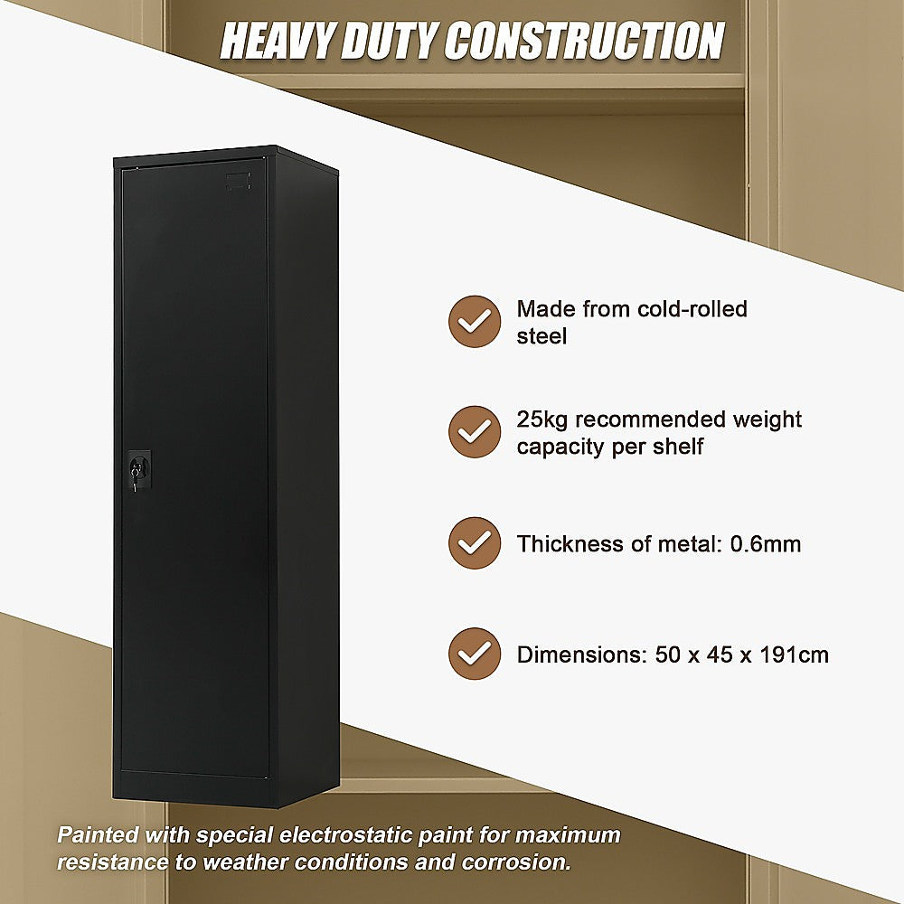 Single-Door Metal Tall Cabinet Shelf Storage for Home Office Gym 11