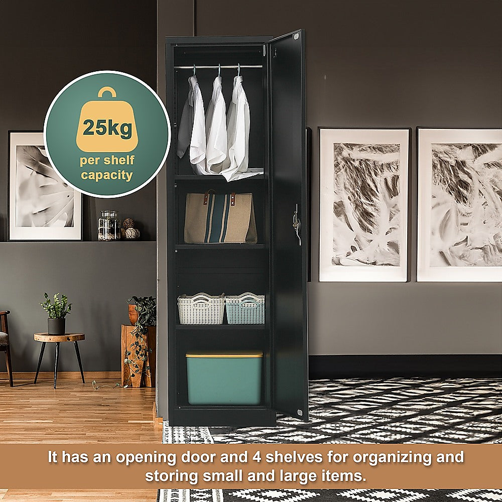 Single-Door Metal Tall Cabinet Shelf Storage for Home Office Gym 6