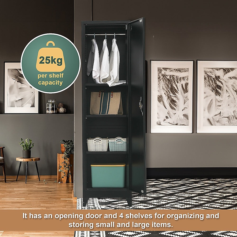 Single-Door Metal Tall Cabinet Shelf Storage for Home Office Gym 6