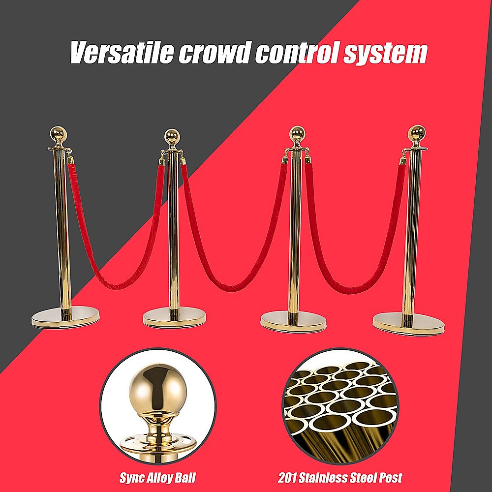 4 x Queue Barriers + 3 Ropes Exhibition Crowd Control Bollards 9