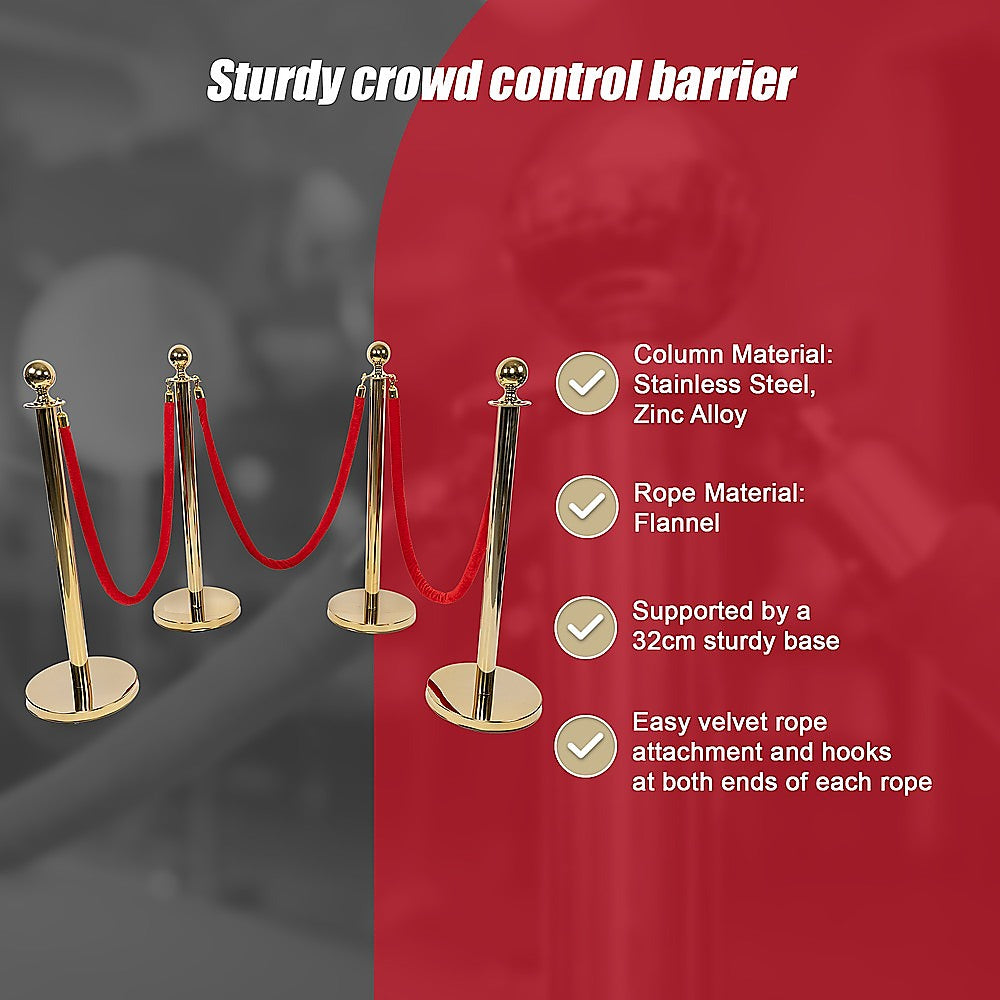 4 x Queue Barriers + 3 Ropes Exhibition Crowd Control Bollards 11