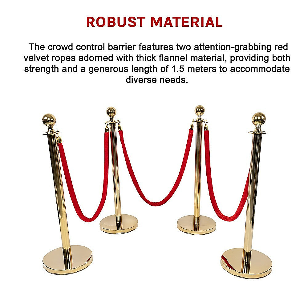 4 x Queue Barriers + 3 Ropes Exhibition Crowd Control Bollards 13