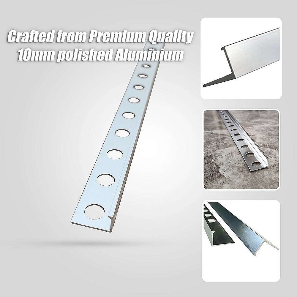 10 x Tile Trim Heavy Duty L Shaped Edge Aluminium 10mm 7