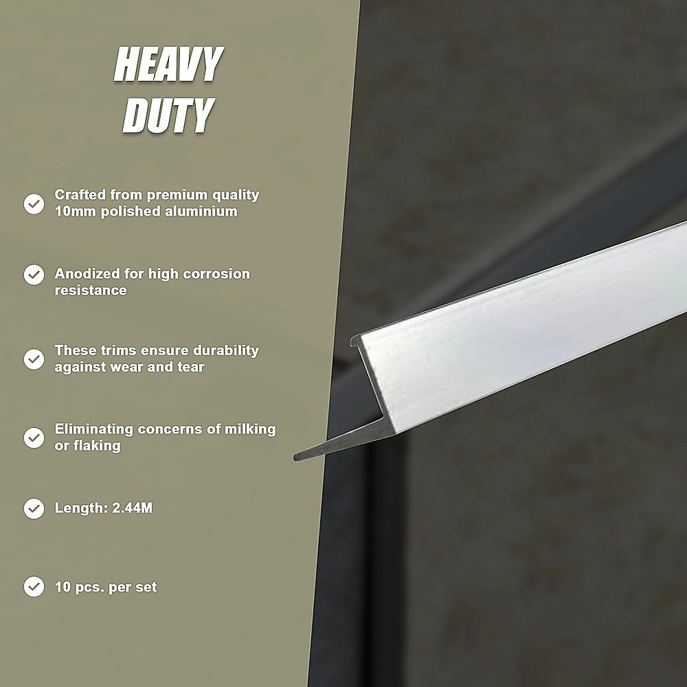 10 x Tile Trim Heavy Duty L Shaped Edge Aluminium 10mm 10