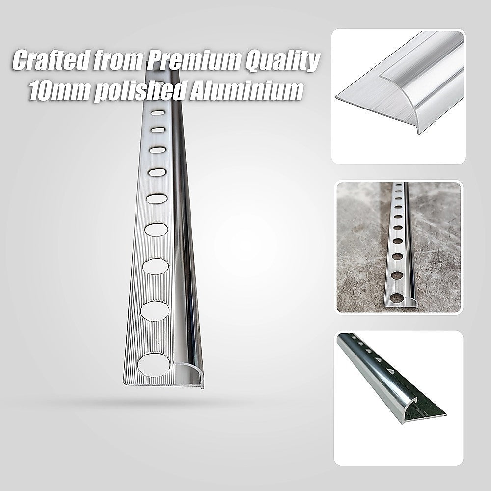 10 x Tile Trim Heavy Duty Round Edge Aluminium 10mm 8