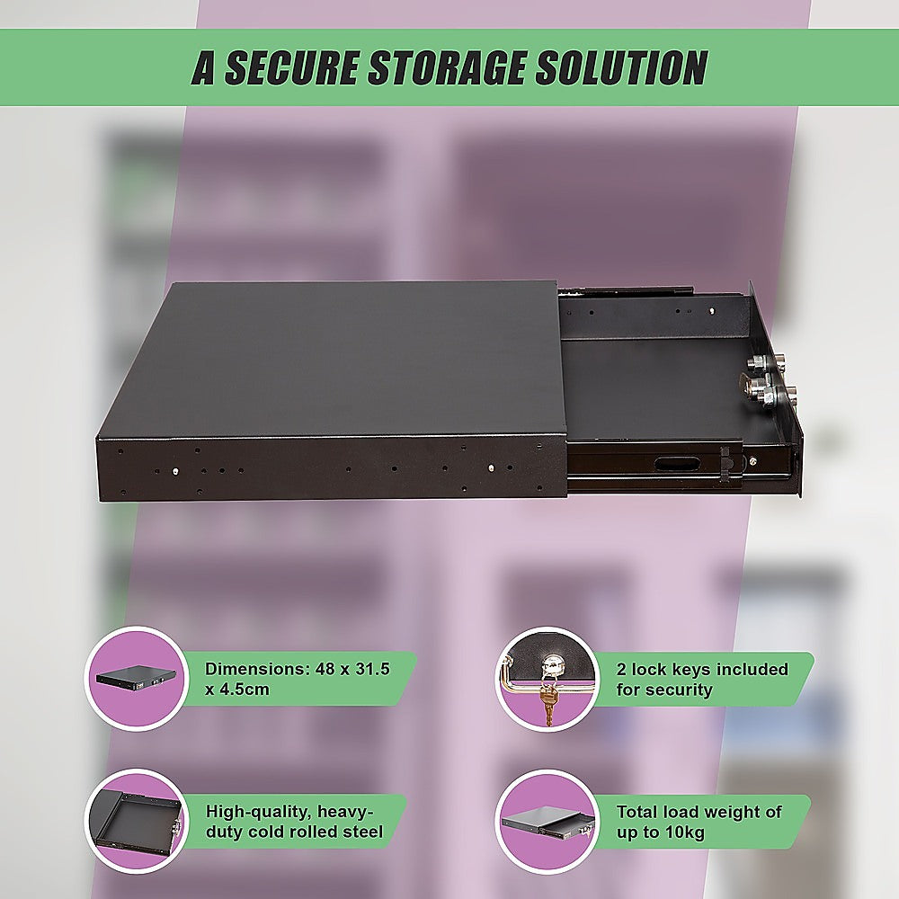1U Locking Rack Mount Drawer Secure Steel Storage for 19" Network Server 8