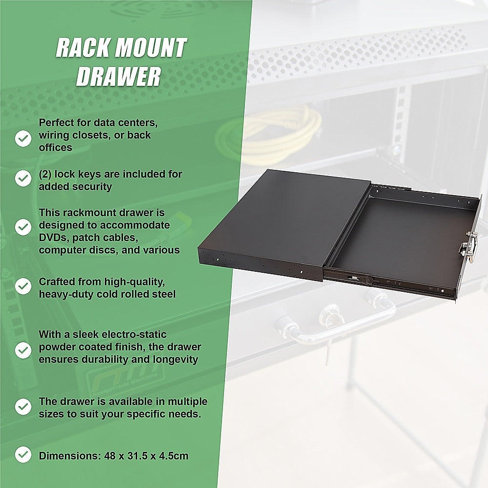 1U Locking Rack Mount Drawer Secure Steel Storage for 19" Network Server 9