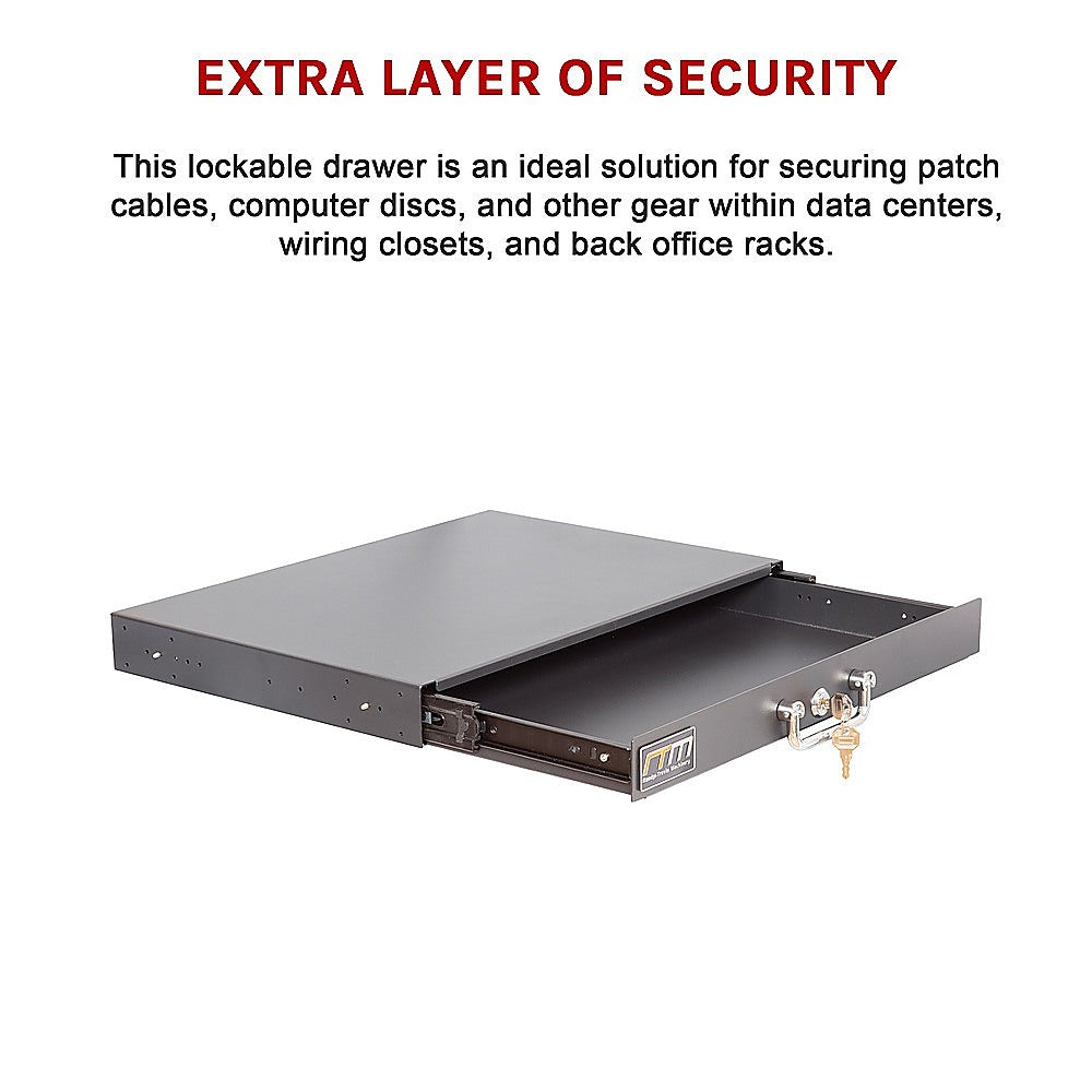 1U Locking Rack Mount Drawer Secure Steel Storage for 19" Network Server 10