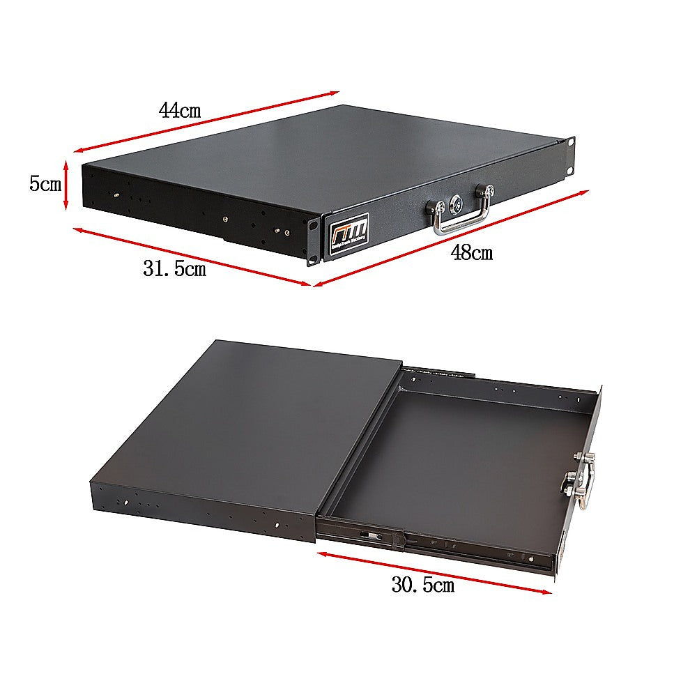 1U Locking Rack Mount Drawer Secure Steel Storage for 19" Network Server 11