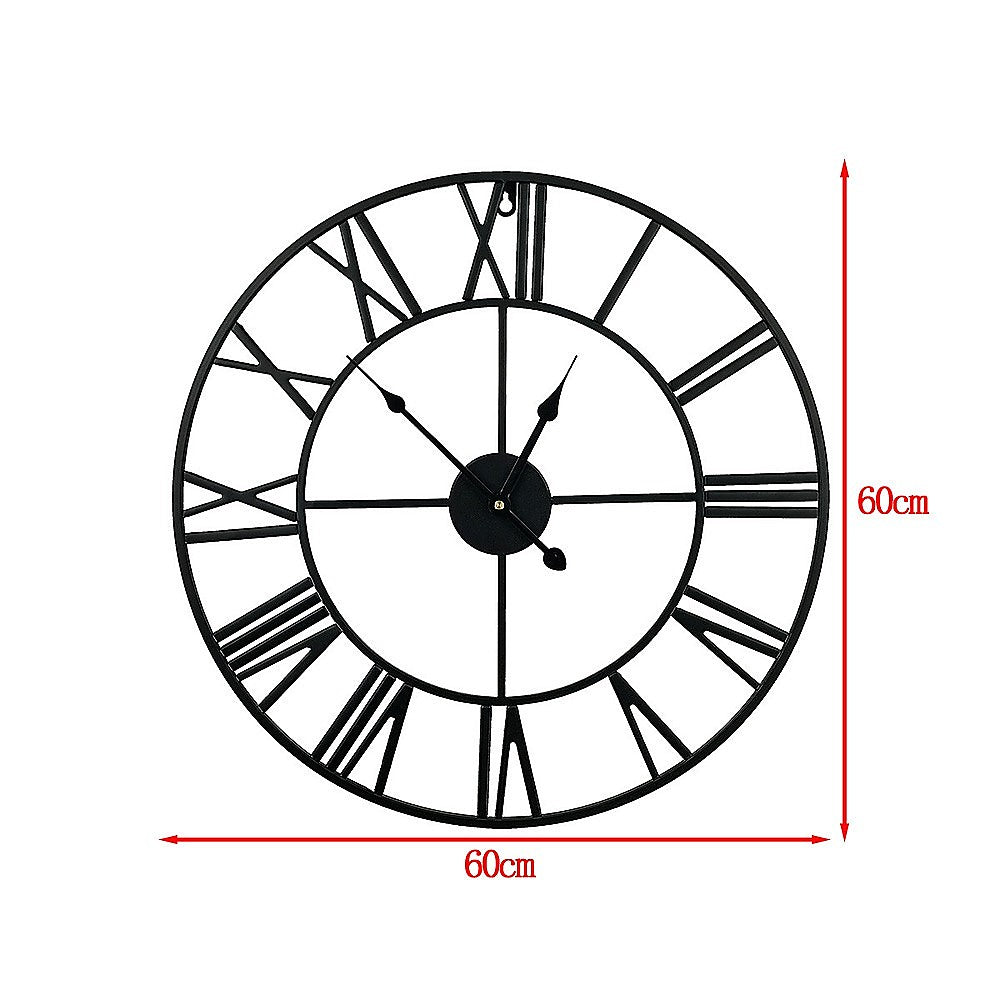 60cm Industrial Large Wall Clock, Round Metal Wall Clocks Roman Numerals Style 5