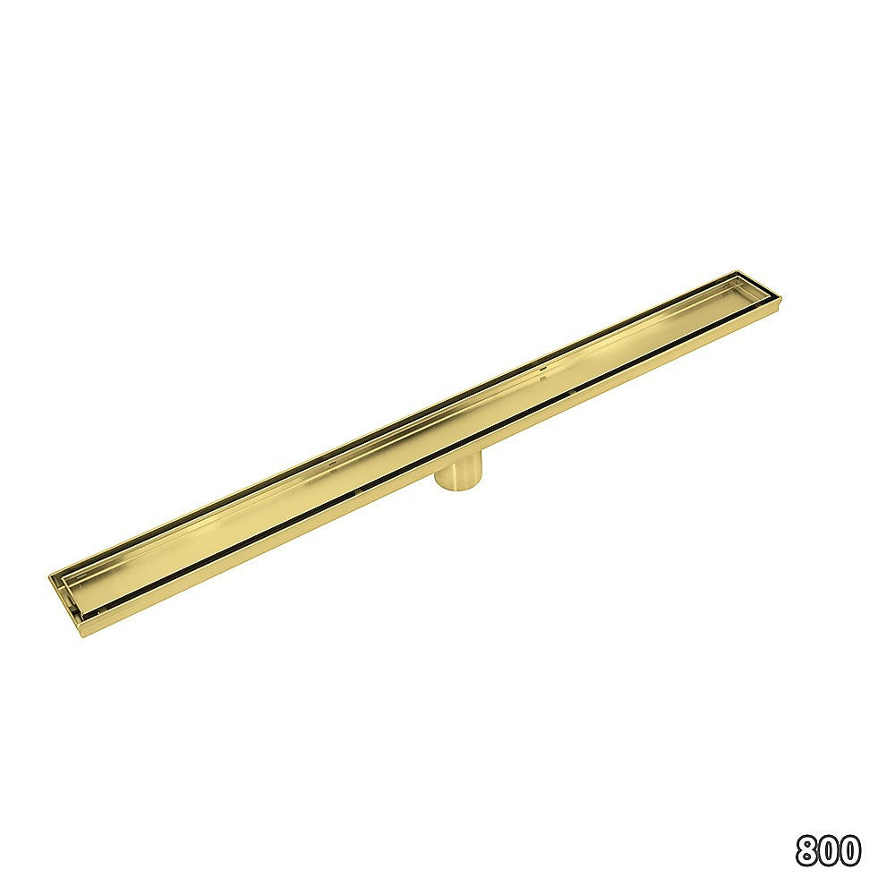 800mm Tile Insert Shower Bathroom Brushed Brass Grate Drain w/ Centre outlet Floor Waste 11