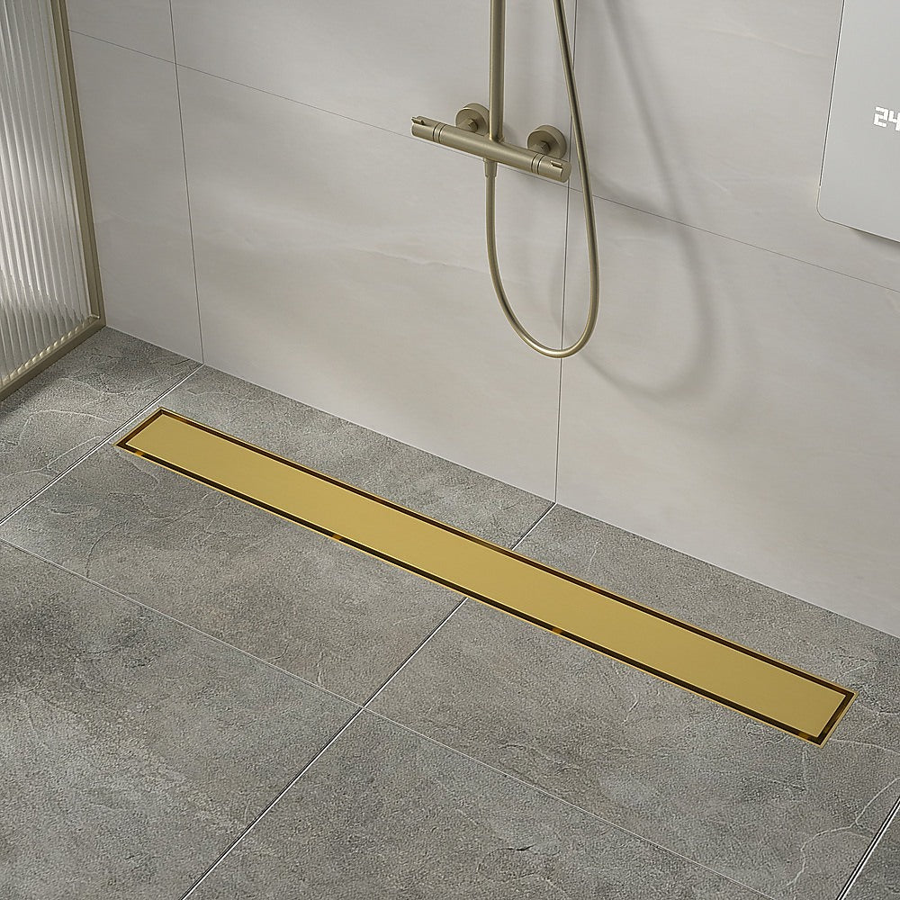 900mm Tile Insert Bathroom Shower Brushed Brass Grate Drain w/ Centre outlet Floor Waste 4