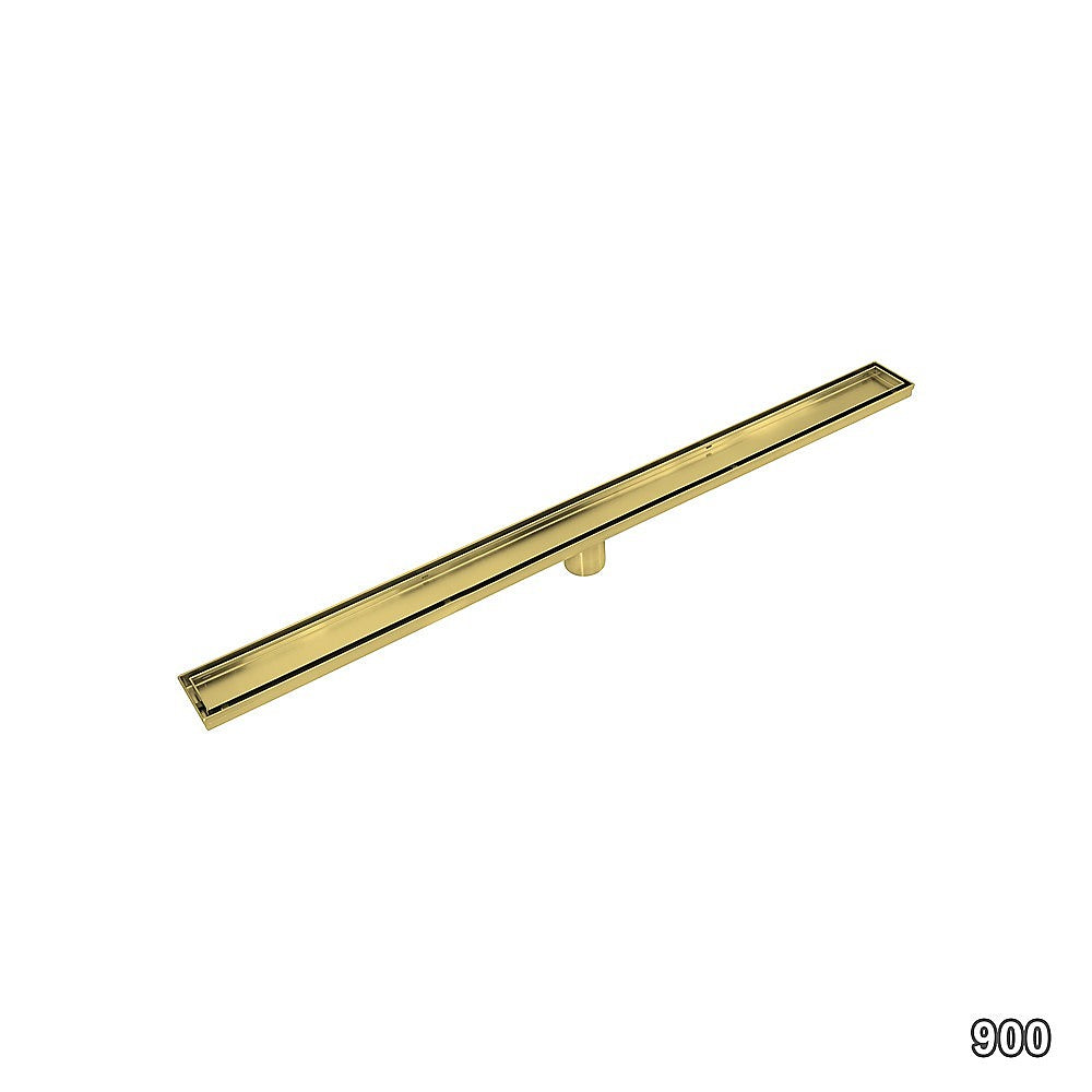 900mm Tile Insert Bathroom Shower Brushed Brass Grate Drain w/ Centre outlet Floor Waste 8