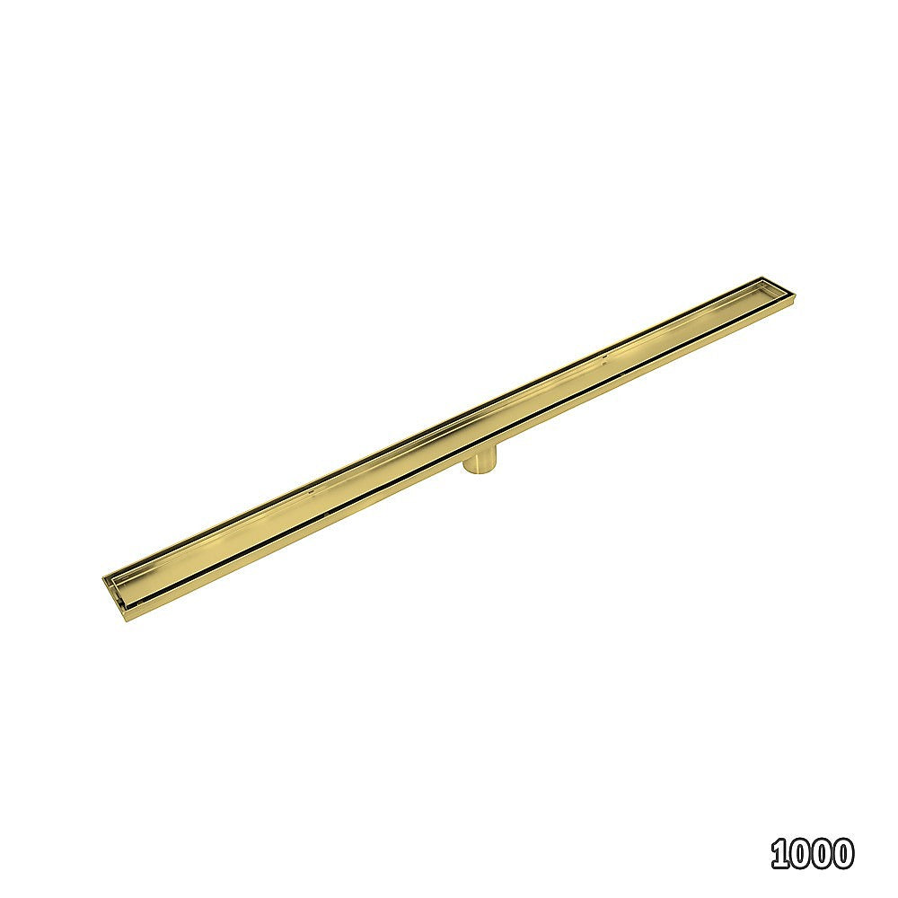 1000mm Tile Insert Bathroom Shower Brushed Brass Grate Drain w/Centre outlet Floor Waste 8