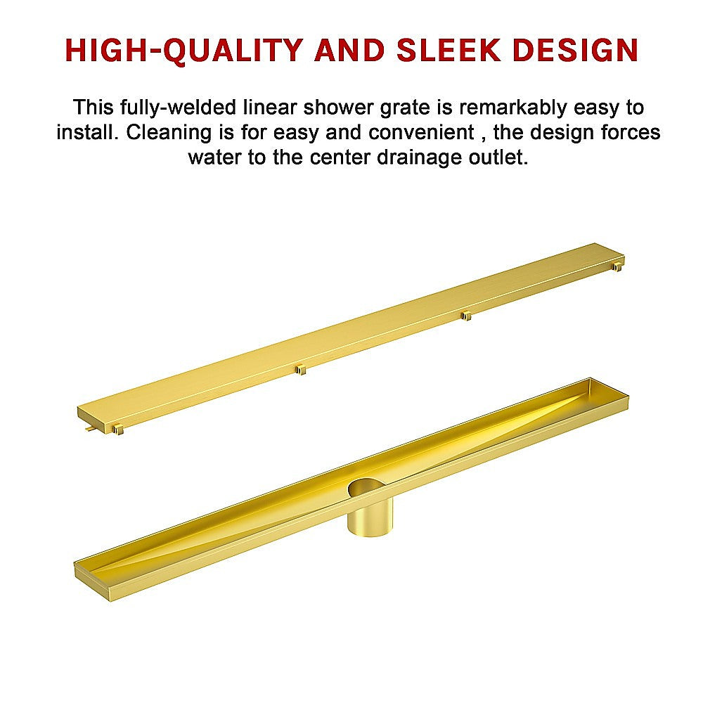 1000mm Tile Insert Bathroom Shower Brushed Brass Grate Drain w/Centre outlet Floor Waste 10