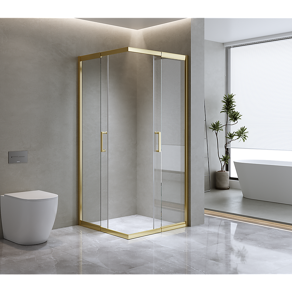 Adjustable 1000x1000mm Double Sliding Door Glass Shower Screen in Gold 3
