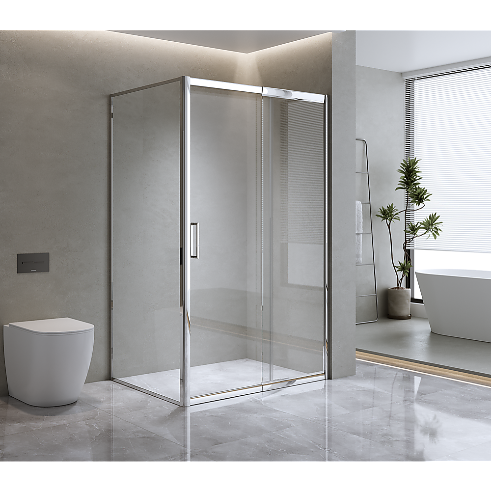 Adjustable 1400x800mm Single Door Corner Sliding Glass Shower Screen in Chrome 5
