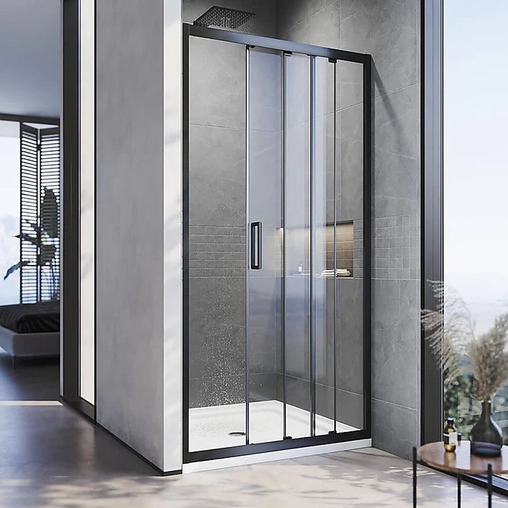 120-130cm Adjustable Wall to Wall Sliding Glass Shower Door in Black
