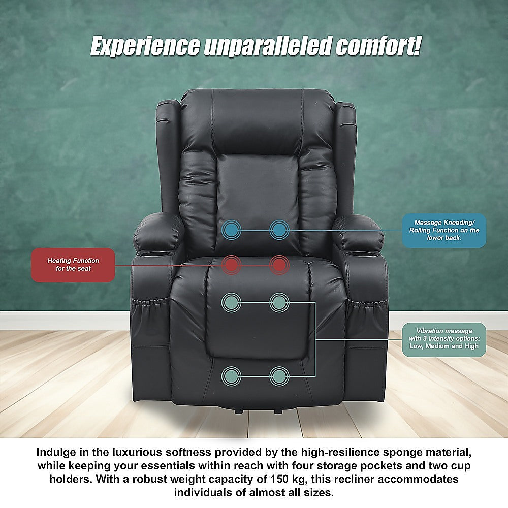 Lift Heated Leather Recliner Electric Massage Chair with USB port 4