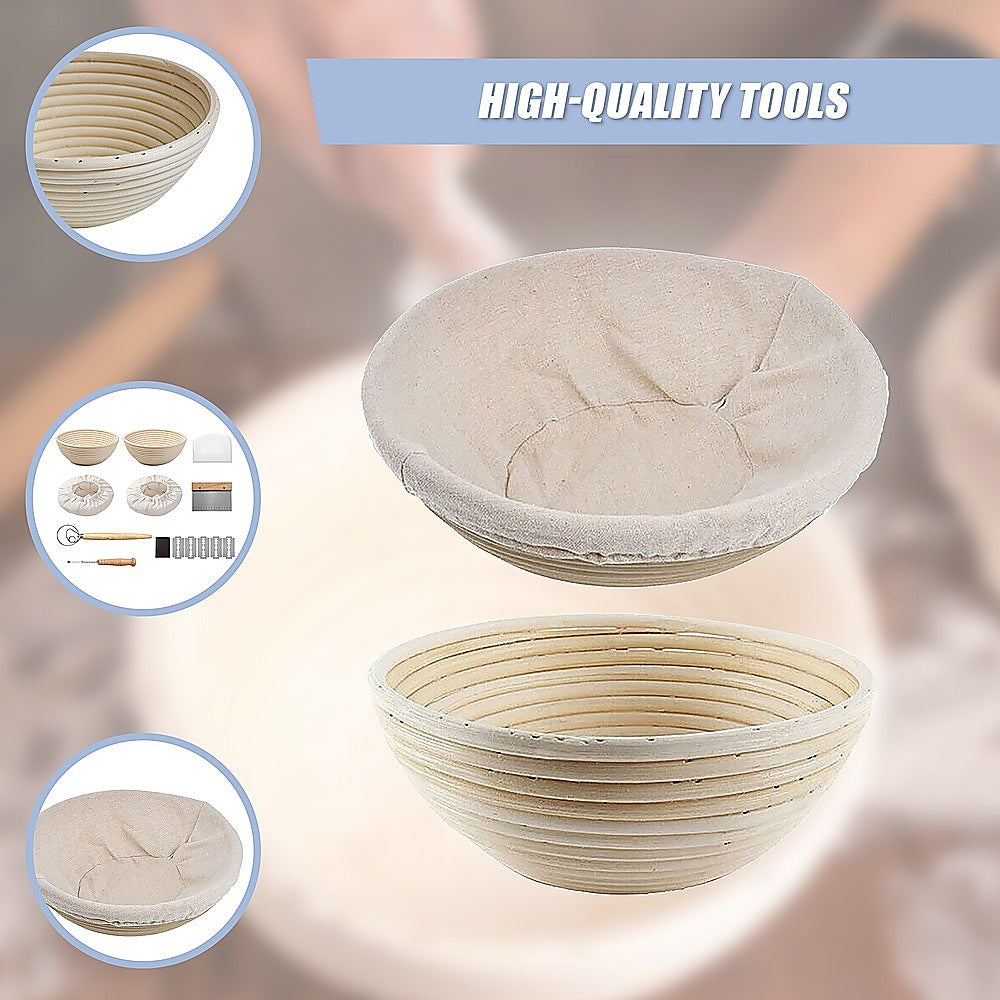 2 x 9" Sourdough Bread Proofing Set Bread Making Kit Round Bowls 8