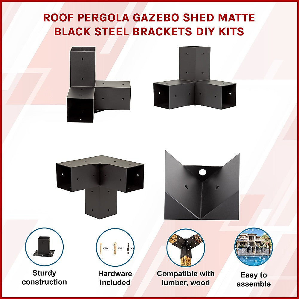 Roof Pergola Gazebo Shed Matte Black Steel Brackets DIY Kits 3