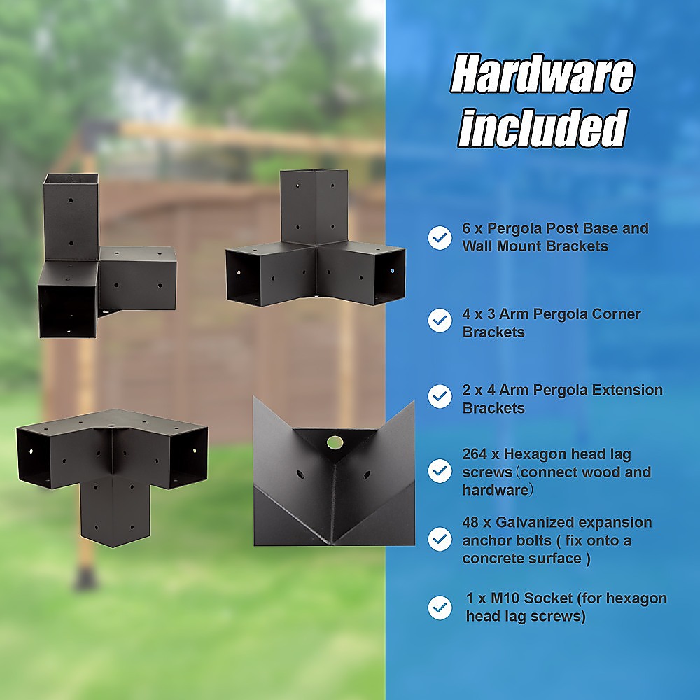 Roof Pergola Gazebo Shed Matte Black Steel Brackets DIY Kits 13