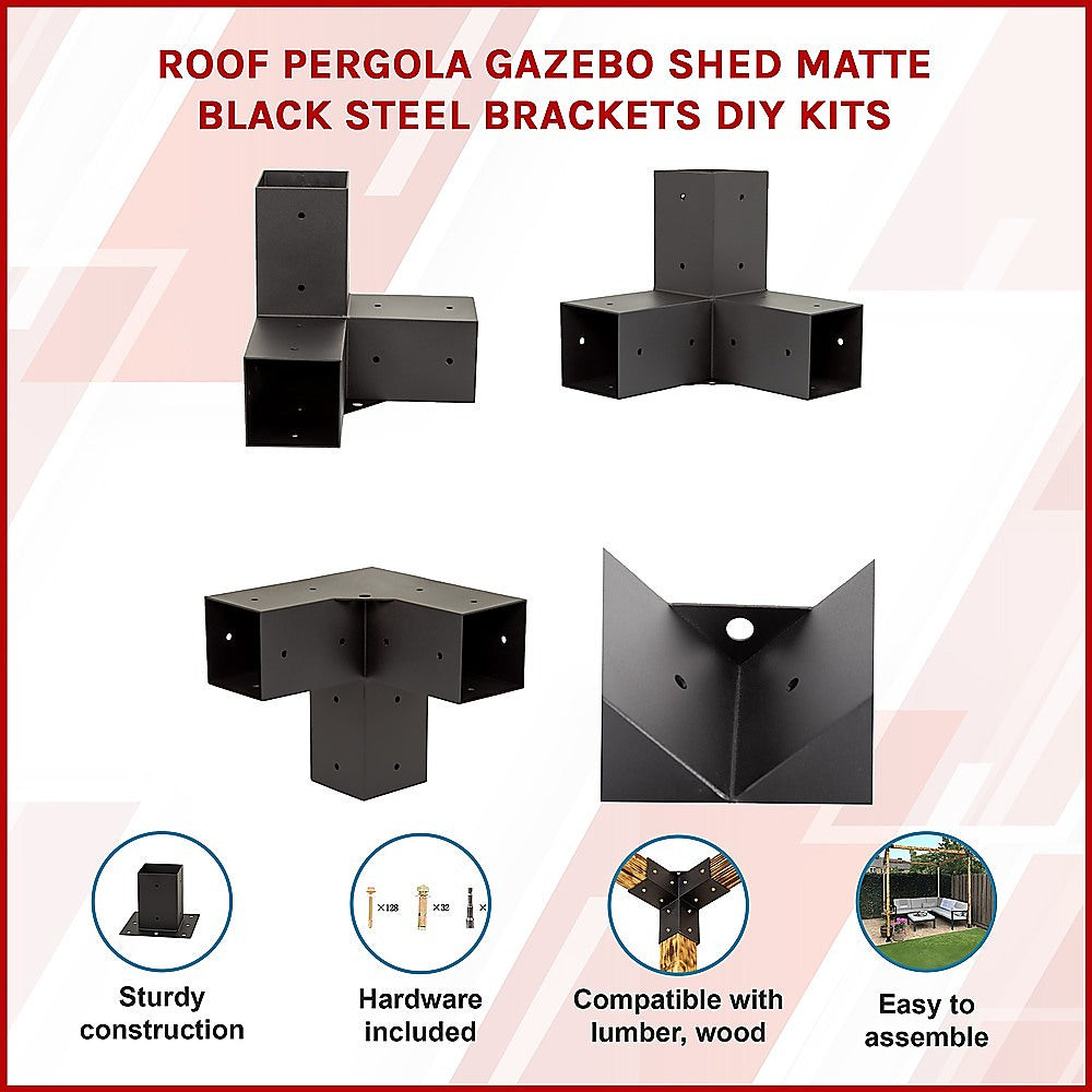 Roof Pergola Gazebo Shed Matte Black Steel Brackets DIY Kits 3