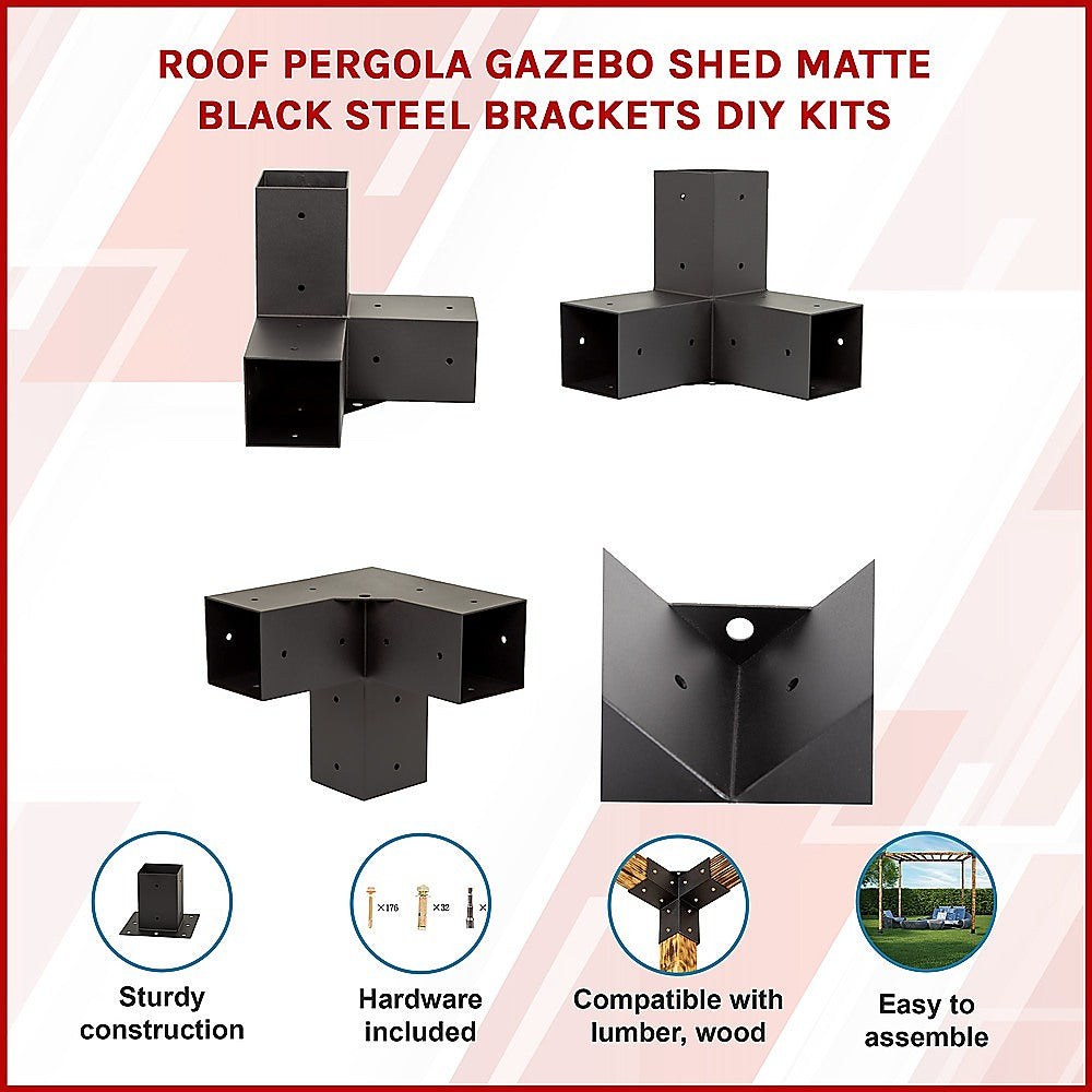 Roof Pergola Gazebo Shed Matte Black Steel Brackets DIY Kits 3