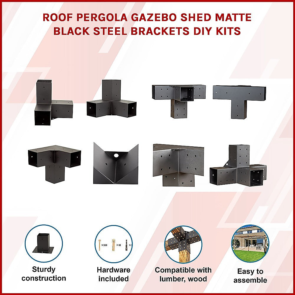 Roof Pergola Gazebo Shed Matte Black Steel Brackets DIY Kits 3