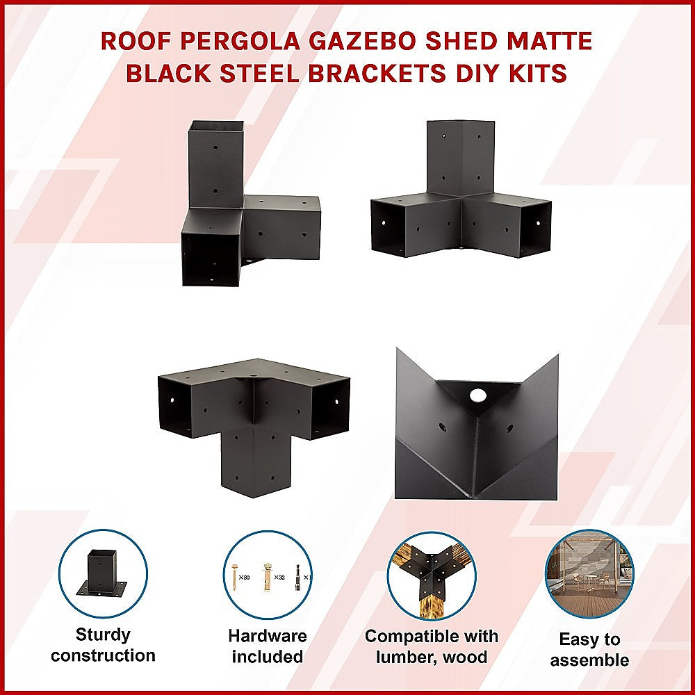 Roof Pergola Gazebo Shed Matte Black Steel Brackets DIY Kits 3