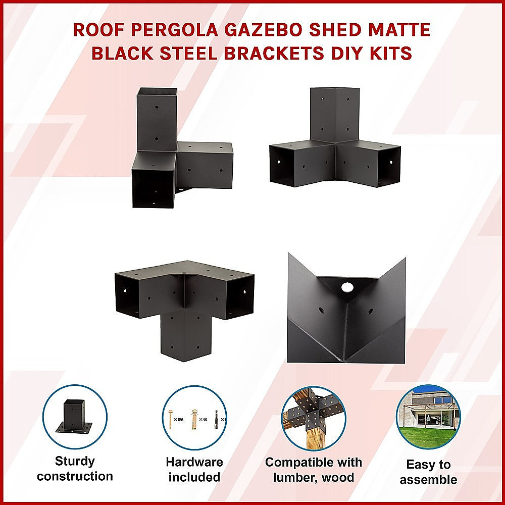 Roof Pergola Gazebo Shed Matte Black Steel Brackets DIY Kits 3