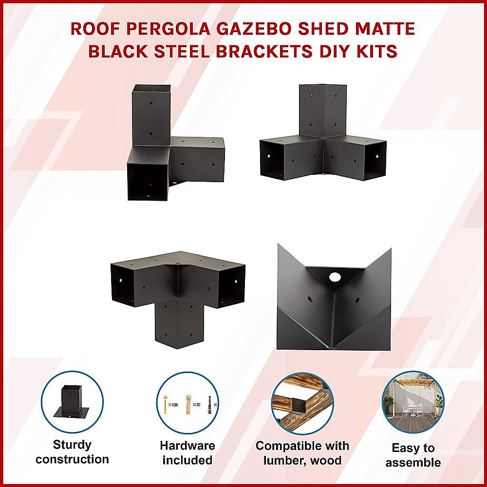 Roof Pergola Gazebo Shed Matte Black Steel Brackets DIY Kits 3