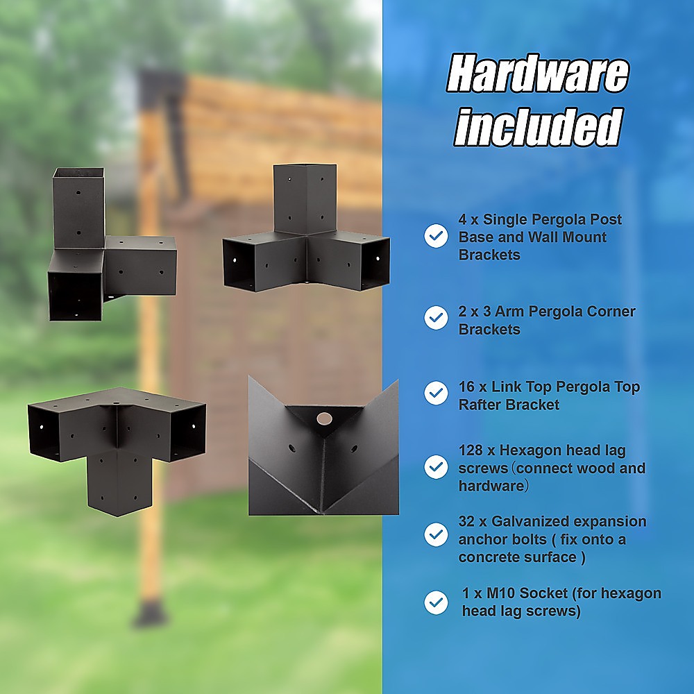 Roof Pergola Gazebo Shed Matte Black Steel Brackets DIY Kits 14