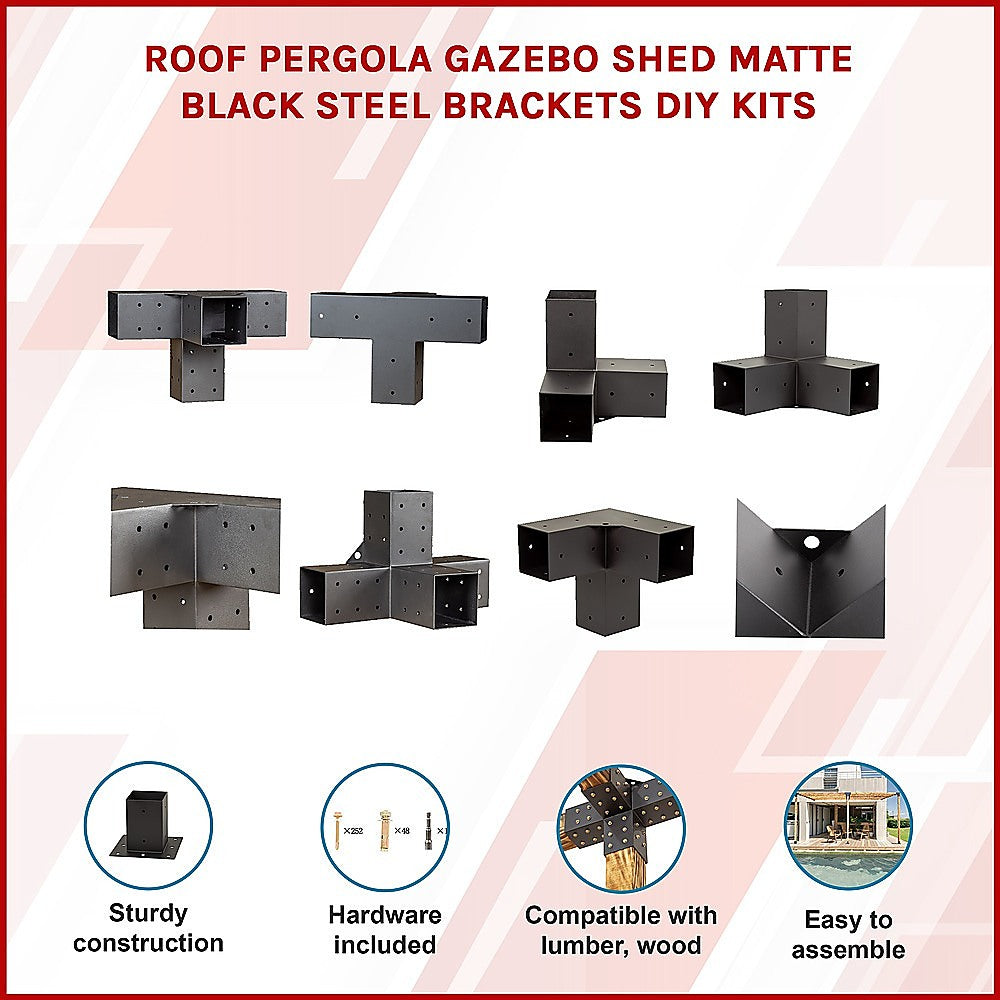 Roof Pergola Gazebo Shed Matte Black Steel Brackets DIY Kits 3