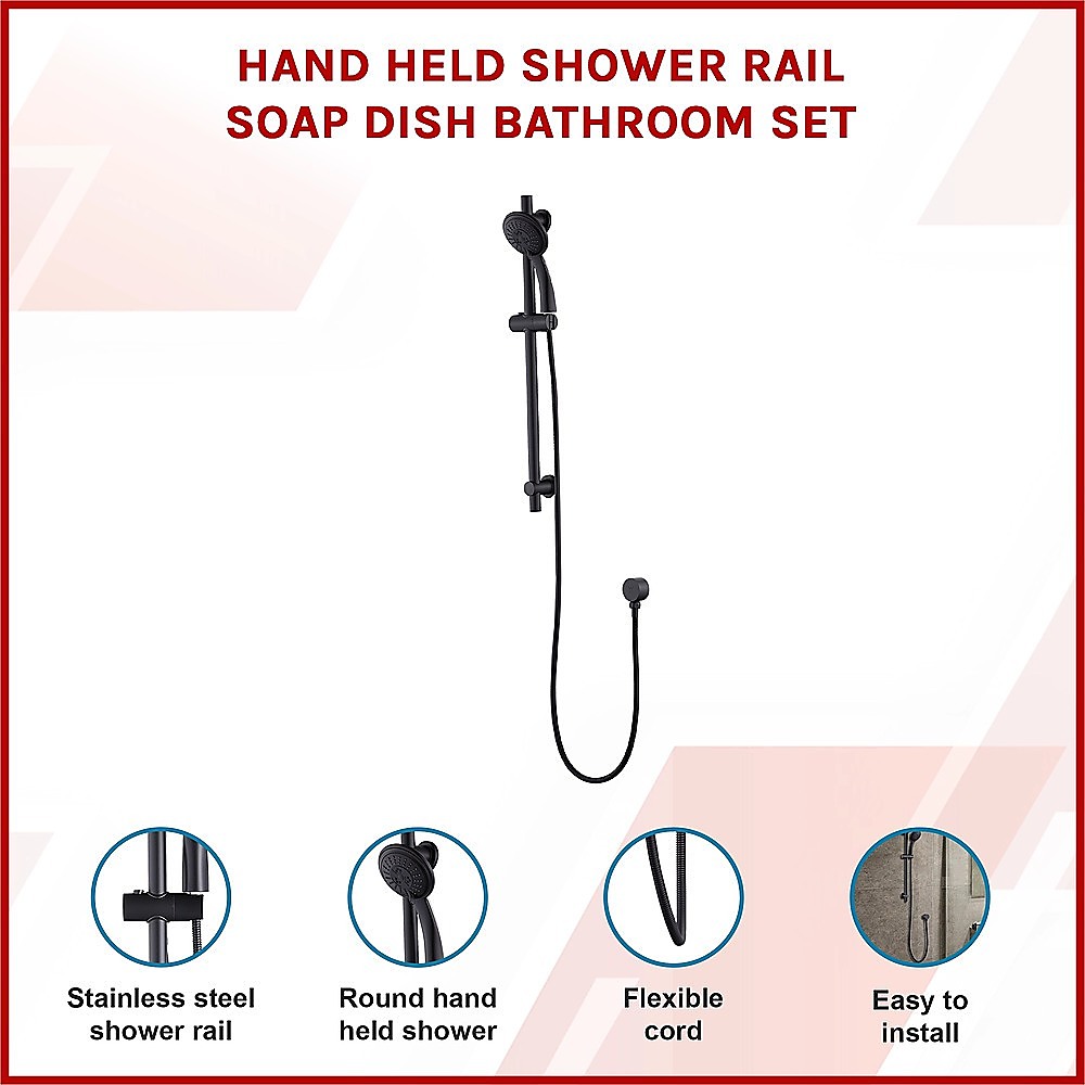 Hand Held Shower Rail Soap Dish Bathroom Set 3