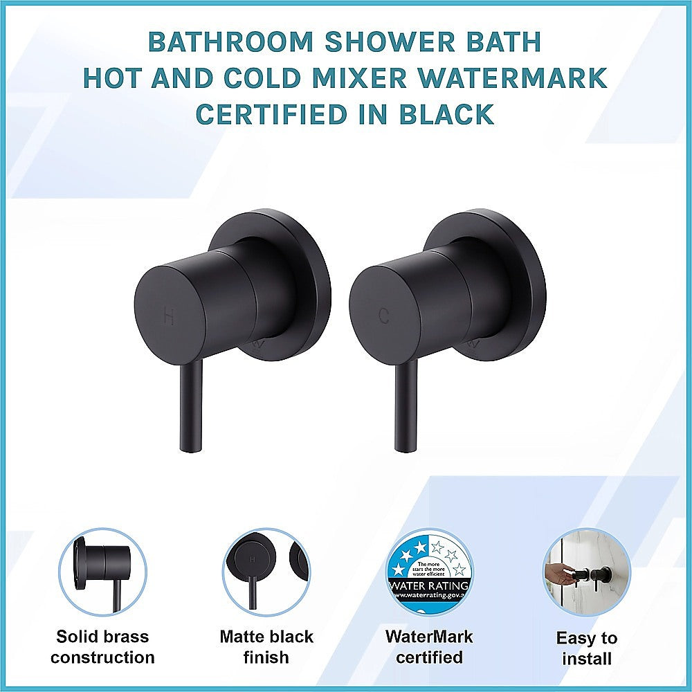 Bathroom Shower Bath Hot and Cold Mixer WATERMARK Certified in Black 3