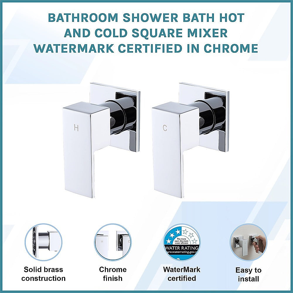 Bathroom Shower Bath Hot and Cold Square Mixer WATERMARK Certified in Chrome 3