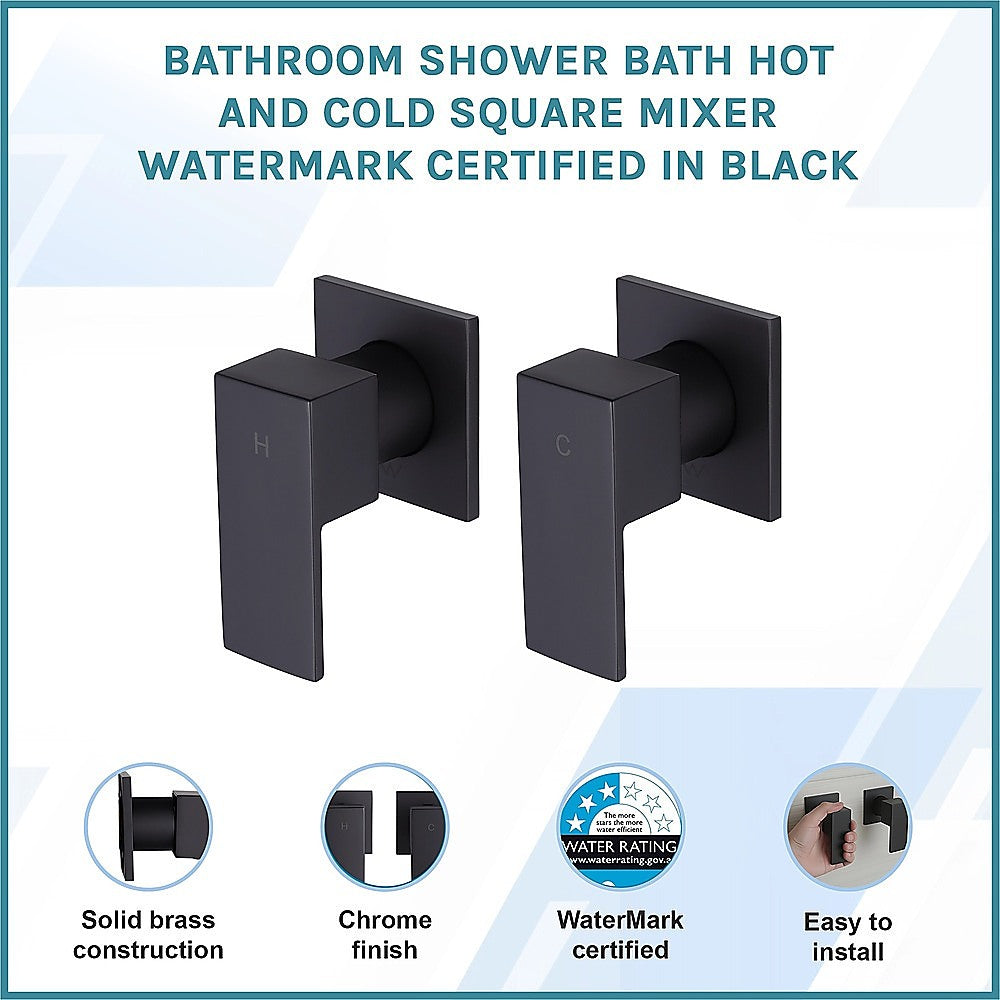 Bathroom Shower Bath Hot and Cold Square Mixer WATERMARK Certified in Black 3