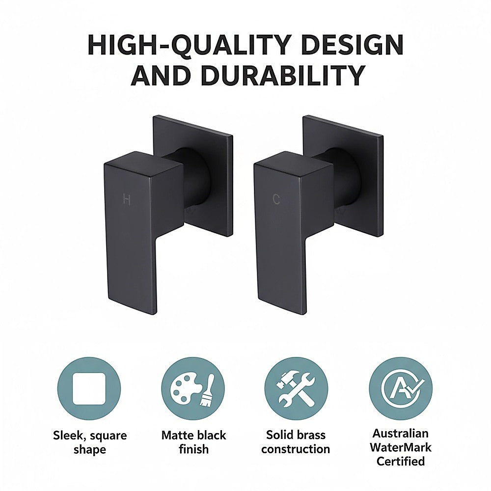 Bathroom Shower Bath Hot and Cold Square Mixer WATERMARK Certified in Black 11