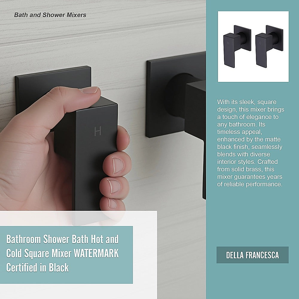Bathroom Shower Bath Hot and Cold Square Mixer WATERMARK Certified in Black 10