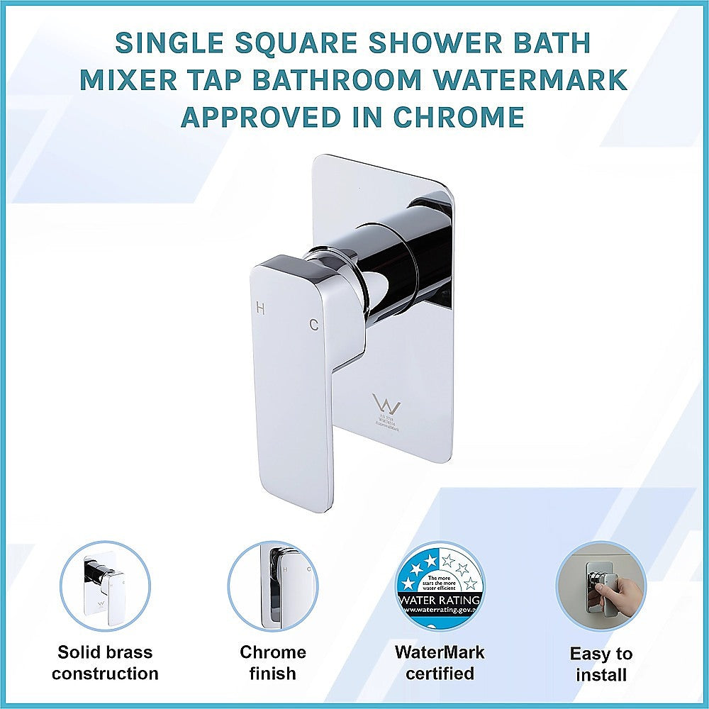 Single Square Shower Bath Mixer Tap Bathroom WATERMARK Approved in Chrome 3