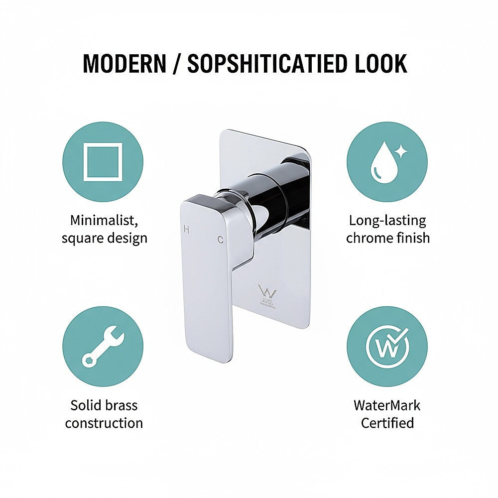 Single Square Shower Bath Mixer Tap Bathroom WATERMARK Approved in Chrome 8