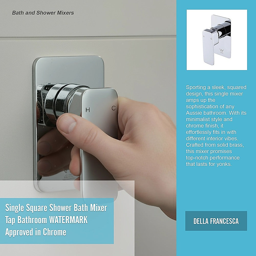 Single Square Shower Bath Mixer Tap Bathroom WATERMARK Approved in Chrome 9